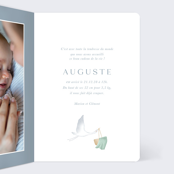 Faire part naissance Cigogne Élégante Intérieur Droit