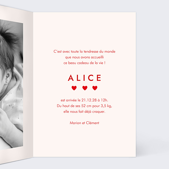 Faire-part Naissance Coeurs