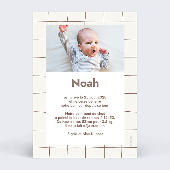 Faire-part Naissance Douce grille moka
