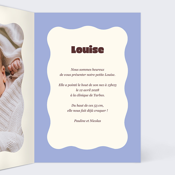 Faire part naissance Rayure acajou et lavande Intérieur Droit