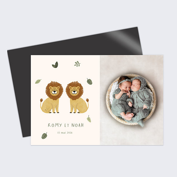 Faire part naissance Petits Lions Jumeaux