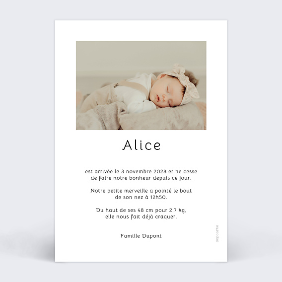 Faire part naissance Portrait line art détaillé Verso