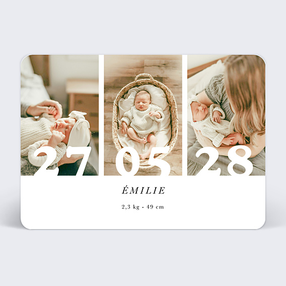 Faire-part Naissance Trois Photos Bébé