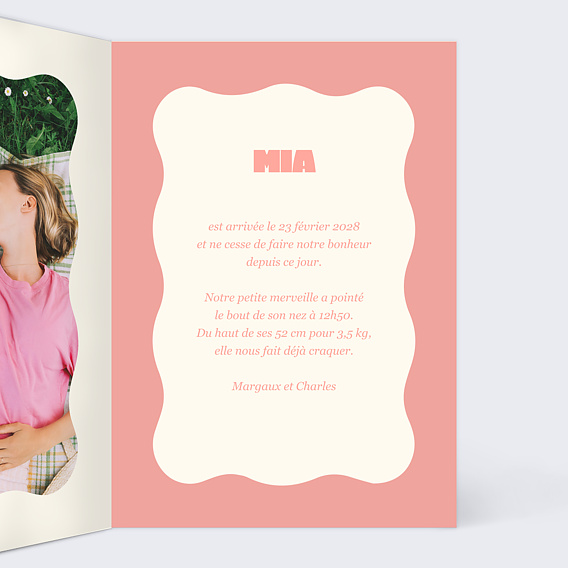 Faire part naissance Rayure abricot et rose Intérieur Droit