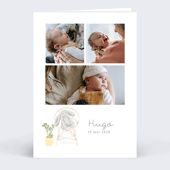 Faire part naissance Peluche Lapin Recto