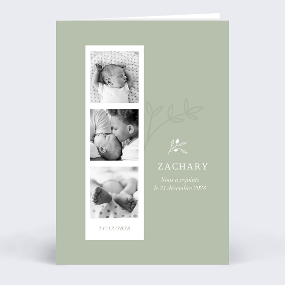 Faire part naissance Photomaton Amande Recto