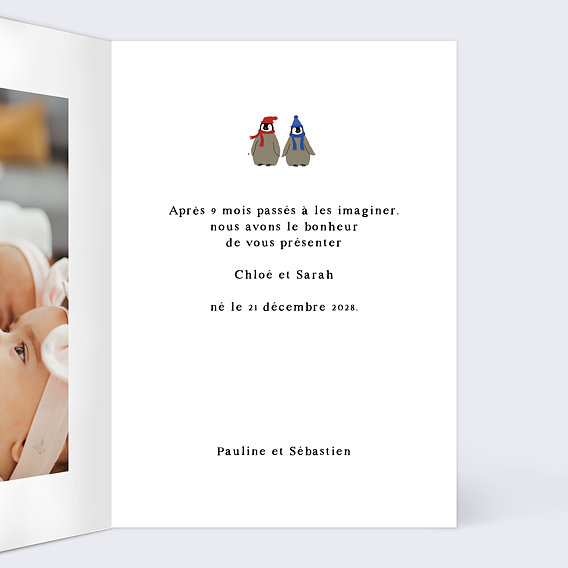 Faire part naissance Famille Pingouin Intérieur Droit