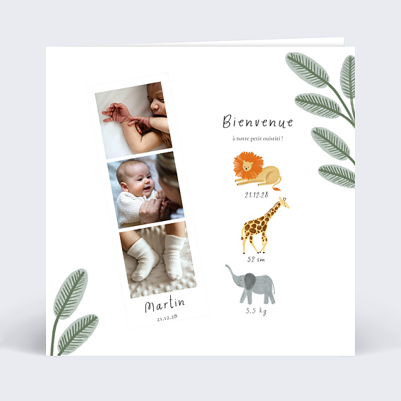Faire part naissance Découpe Jungle Recto