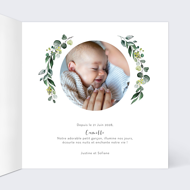Faire-Part de Naissance Découpe Eucalyptus Intérieur Droit
