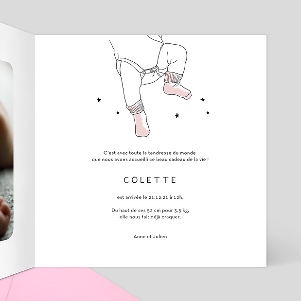 Faire-part Naissance Illustration Fille Intérieur Droit