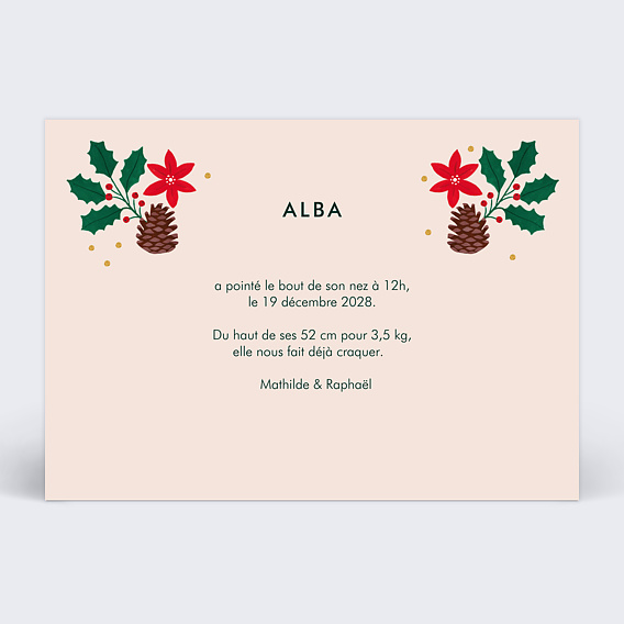 Faire part naissance Feuillage Hivernal Verso