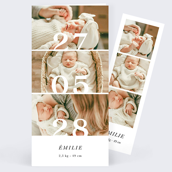 Faire part naissance Trois Photos Bébé