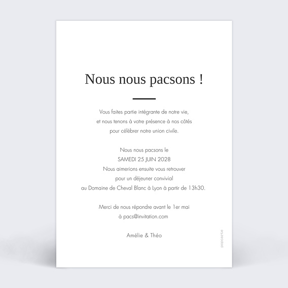 Faire part pacs Belle Soirée Verso