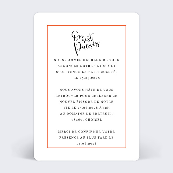 Faire part pacs Cadre Typographique Verso