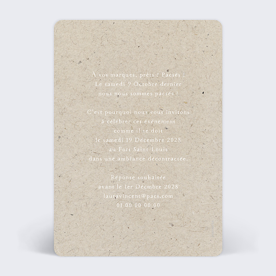 Faire part pacs Chiné Typographique Verso