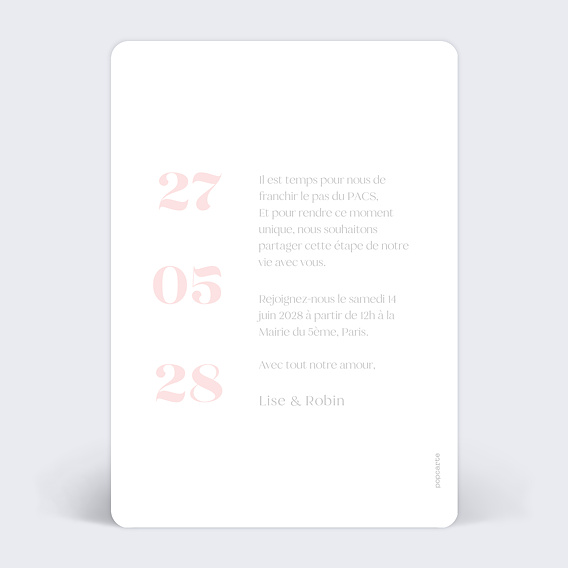 Faire part pacs Date Verticale Verso