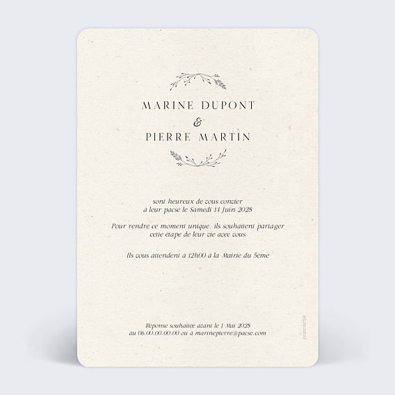 Faire part pacs Initiales Raffinées Verso