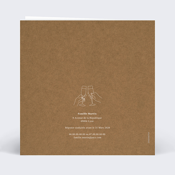 Faire part pacs Célébration Verso