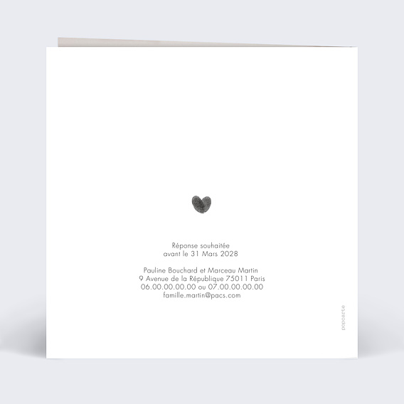 Faire part pacs Fait Main Verso