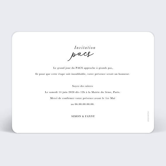 Faire part pacs Typographie Bohème Verso