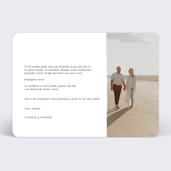 Faire part pacs Triptyque Romantique Verso