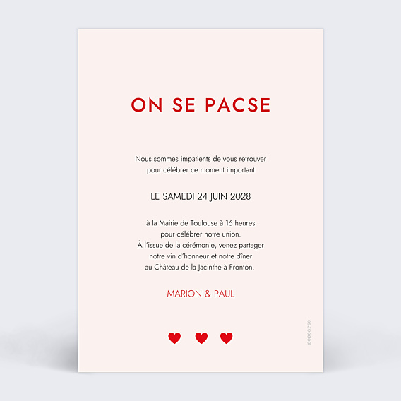 Faire-part Pacs 1001 Cœurs