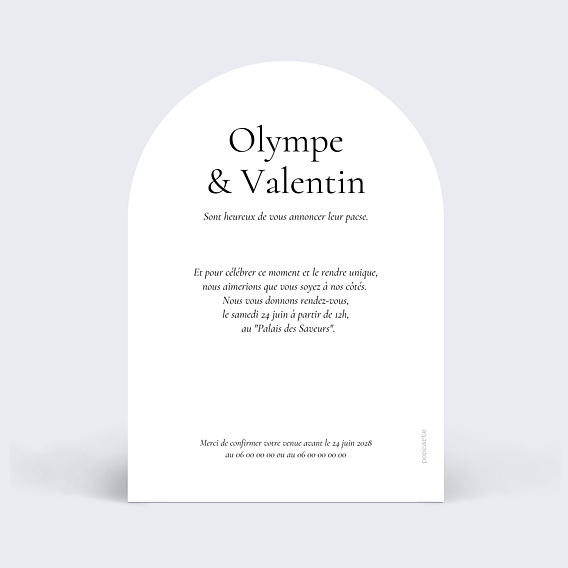 Faire part pacs Arche et date Verso