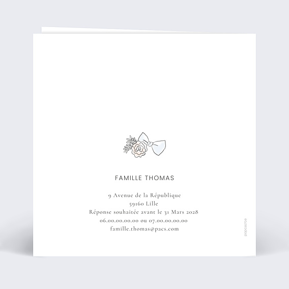 Faire part pacs Harmonie Verso