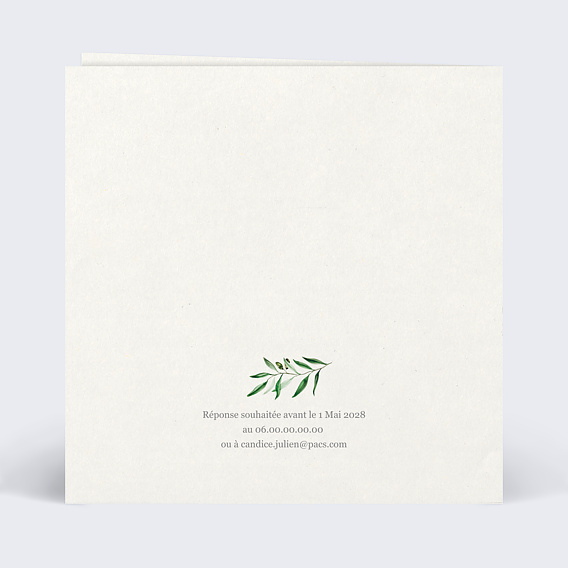 Faire part pacs Arche et Oliviers Verso