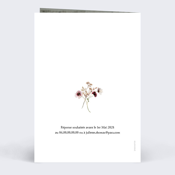 Faire part pacs Couronne de Fleurs Sauvages Verso