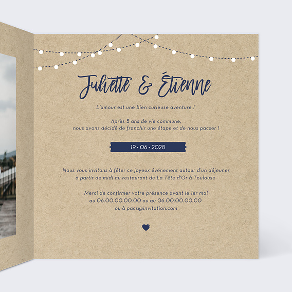 Faire part pacs Notre Histoire Intérieur Droit