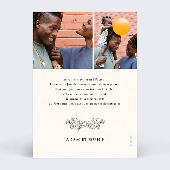 Faire part pacs Gravure Bohème Verso