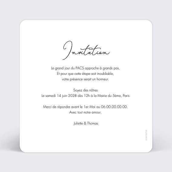 Faire part pacs Tchin-tchin Verso
