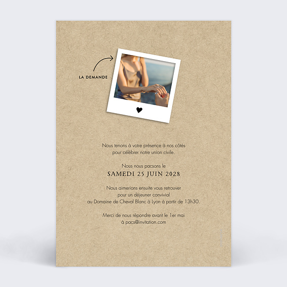 Faire part pacs Photomaton Famille Verso