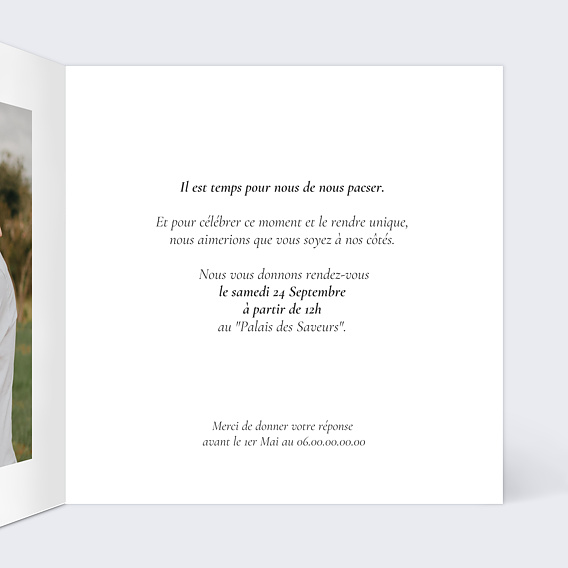 Faire part pacs Couronne de Dentelle Intérieur Droit