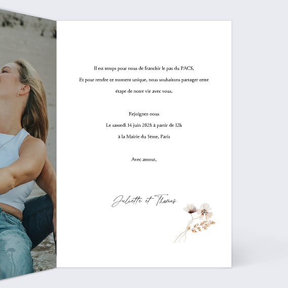 Faire part pacs Couronne de Fleurs Sauvages Intérieur Droit