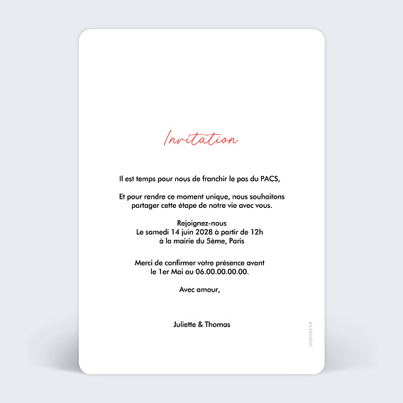 Faire part pacs Bref on se pacse Verso