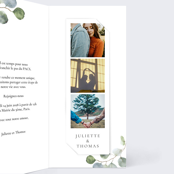 Faire part pacs Cadre ocre eucalyptus Intérieur Droit