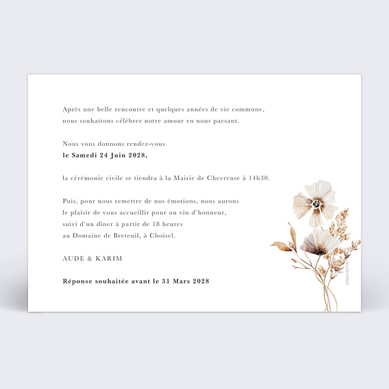 Faire part pacs Jardin Sauvage II Verso