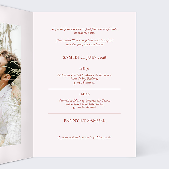 Faire part pacs Mains Liées Intérieur Droit