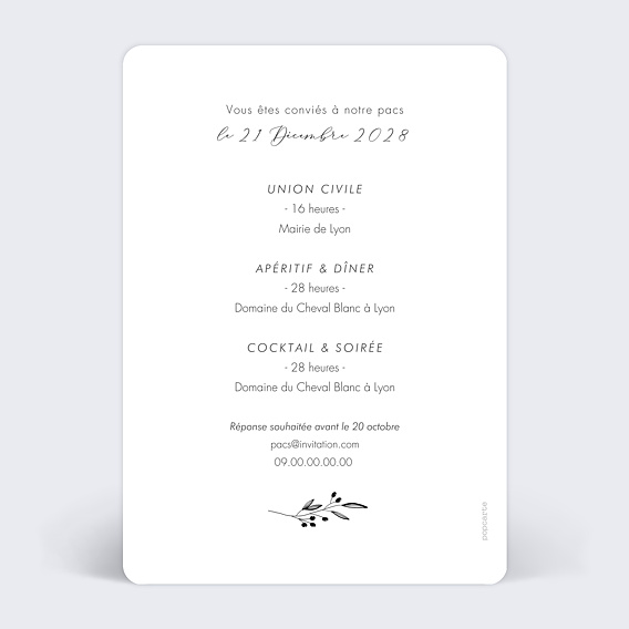 Faire part pacs Bonheur en Photos Verso