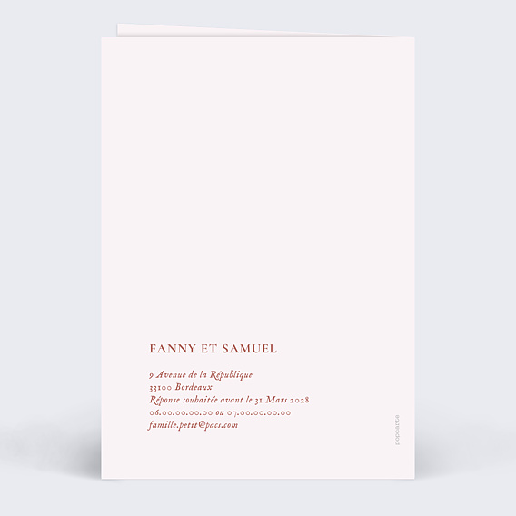 Faire part pacs Mains Liées Verso
