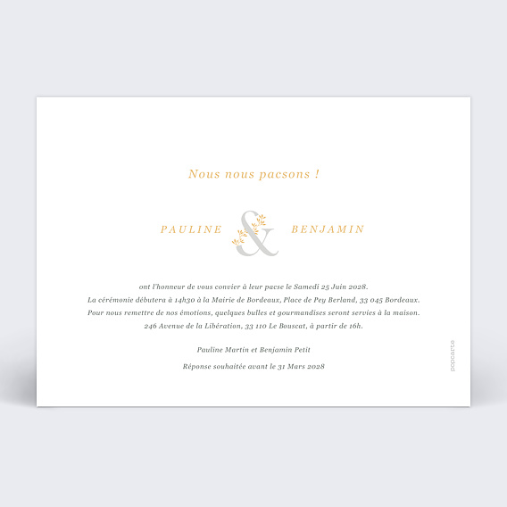 Faire part pacs Esperluette Botanique Verso