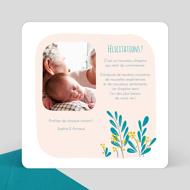 Carte de félicitation naissance Elephant original Verso