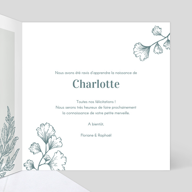 Carte de félicitation naissance Botanique Intérieur Droit
