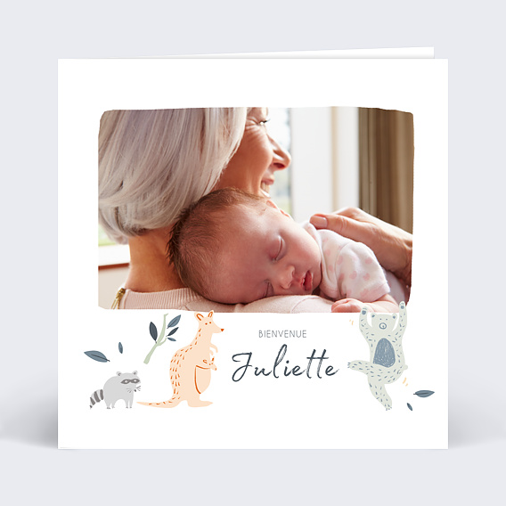 Carte félicitation naissance Wild Animals Recto