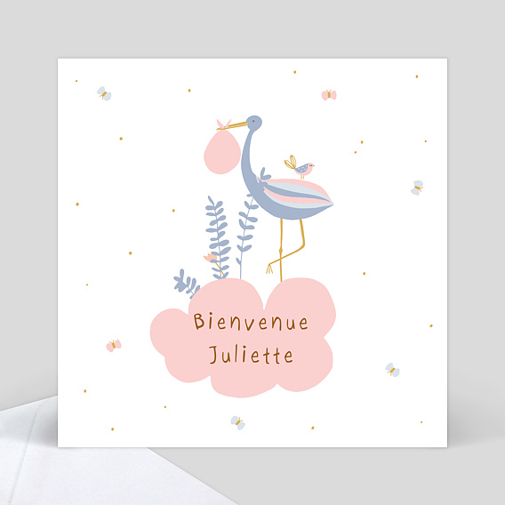 Mignonne Carte de bébé (fille), carte de félicitations pour la naissance  avec Cigogne avant coeur avec une Baby Girl: Quel beau cadeau que cette