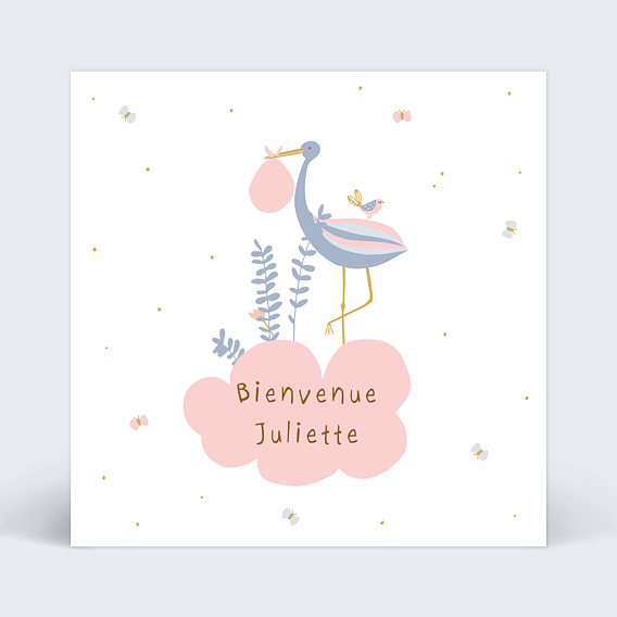 Mignonne Carte de bébé (fille), carte de félicitations pour la naissance  avec Cigogne avant coeur avec une Baby Girl: Quel beau cadeau que cette