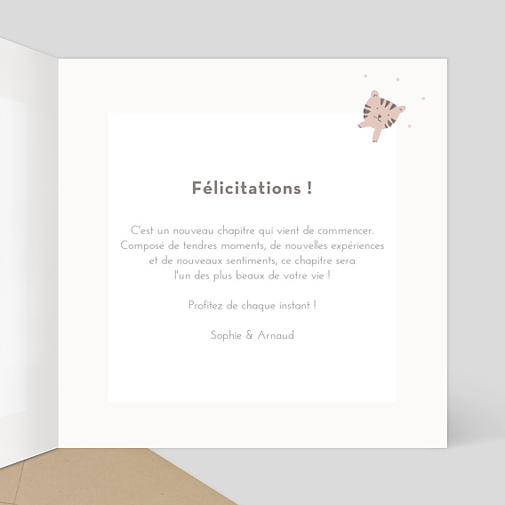 Carte félicitation naissance Savane Intérieur Droit