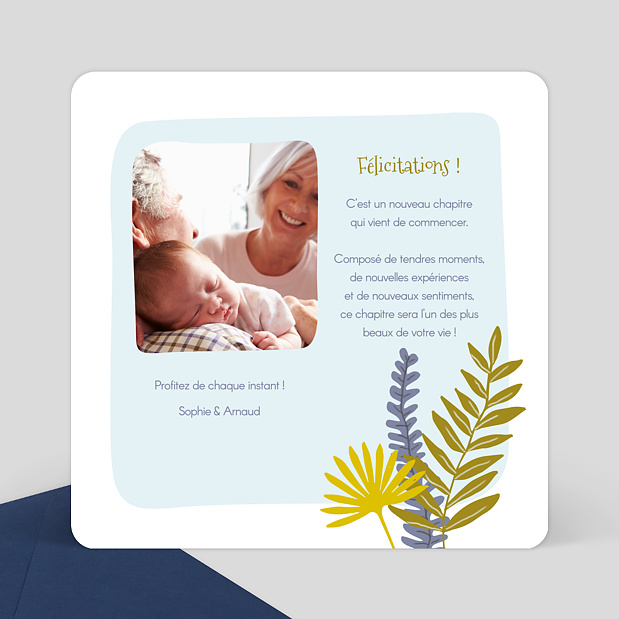 Carte de félicitation naissance Paresseux original Verso